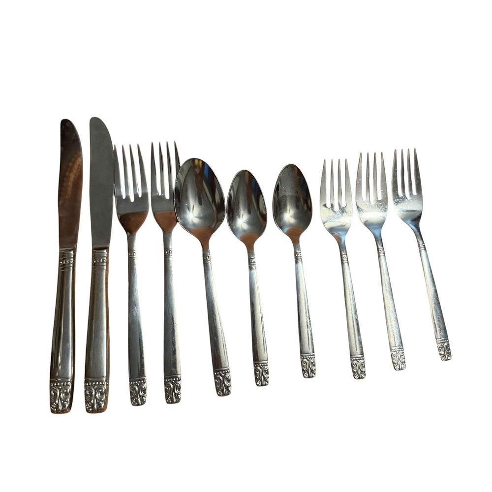 Wm A Rogers Oneida Aztec Encore Stainless Flatware Set 10 Pieces